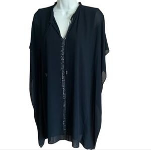 Like New! Belle Badgley Mischka Beaded Trim Popover Dress Navy Size M
